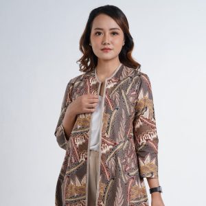 dress batik lengan panjang margaria bahan katun batik printing bermotif daun yang cocok dipakai untuk bekerja dan acara keluarga